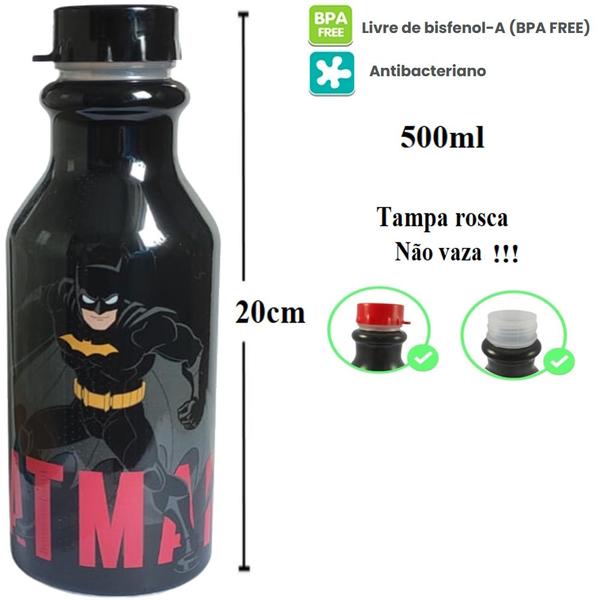 Imagem de Batman Garrafa Squeeze C/ Tampa 500ml Criança Escola