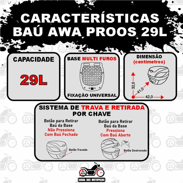Baú 29l Awa Proos + Sup Baú Superior Bros 150/160 2015+ Imagem de Baú 29l Awa Proos + Sup Baú Superior Bros 150/160 2015+