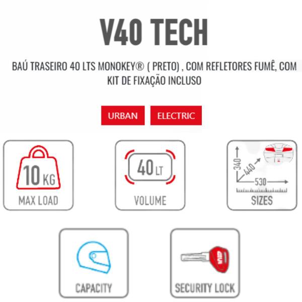 Baú 40L Givi Monokey V40nt Lente Fumê Imagem de Baú 40L Givi Monokey V40nt Lente Fumê