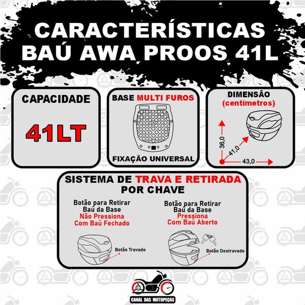 Imagem de Baú 41 Litros Awa Proos + Bagageiro Crosser 150 2014+