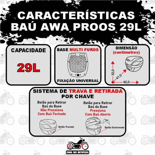 Imagem de Baú Bauleto Awa Pross 29l + bagageiro de  Biz 2018+