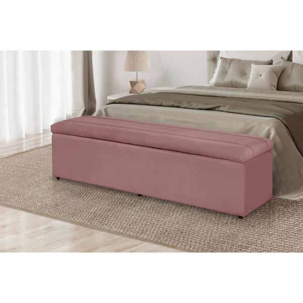 Imagem de Baú Calçadeira Estofada Helena 100 Cm Suede Rosa