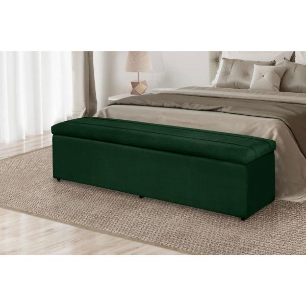 Imagem de Baú Calçadeira Estofada Helena 1,20 Cm Suede Verde Militar