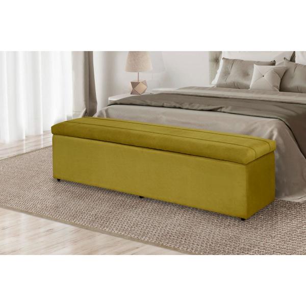 Imagem de Baú Calçadeira Estofada Helena 1,38 Cm Suede Amarelo