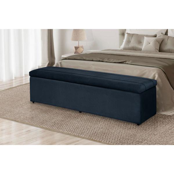 Imagem de Baú Calçadeira Estofada Helena 1,38 Cm Suede Azul Marinho