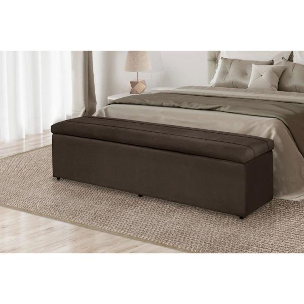 Imagem de Baú Calçadeira Estofada Helena 1,93 Cm Suede Marrom Escuro