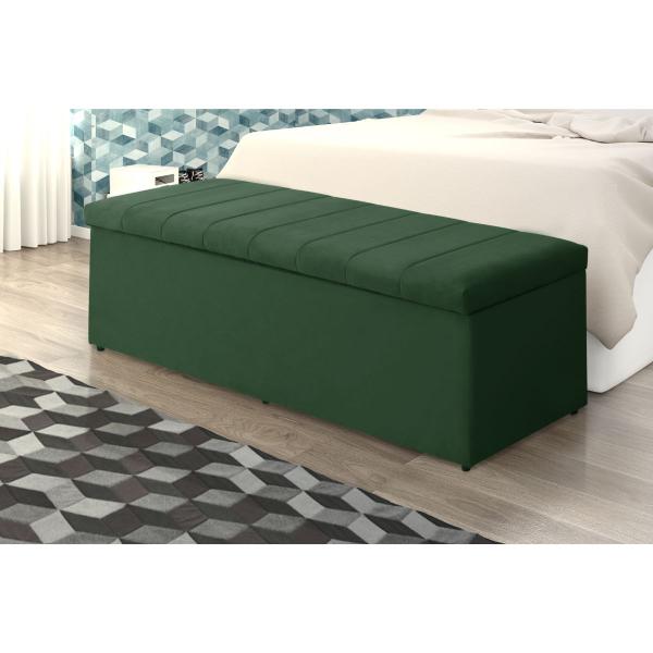 Imagem de Baú Calçadeira Estofada Vitória 100 Cm Suede Verde Militar