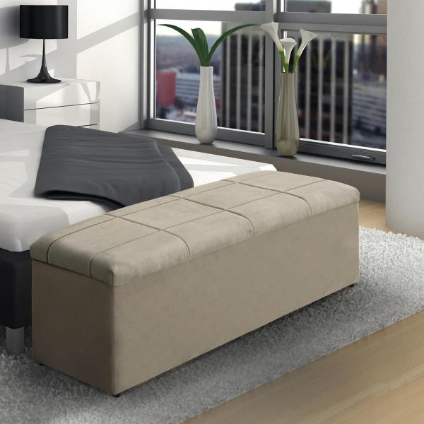 Imagem de Baú  Calçadeira Recamier Estofada Para Quarto Cama Raissa 138Cm Suede Diversas Cores