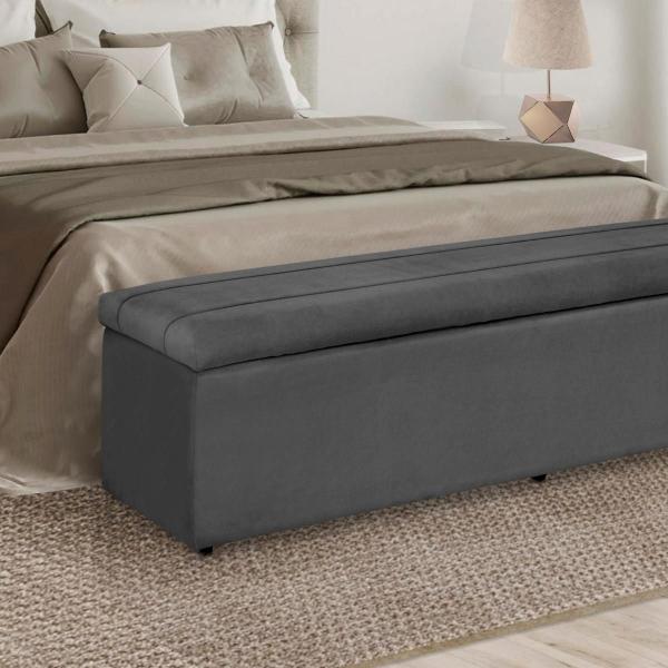 Imagem de Baú Calçadeira Recamier Para Quarto Cama Helena 158Cm Estofada Suede Diversas Cores