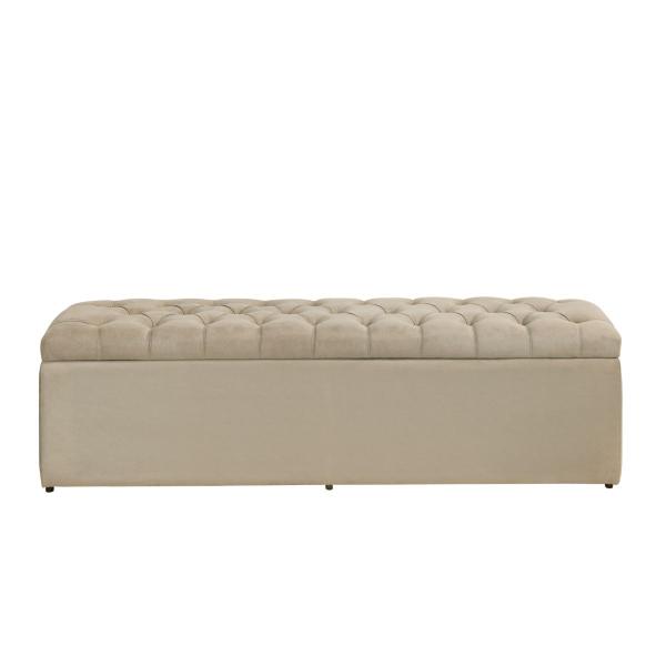 Imagem de Baú Calçadeira Recamier Para Quarto Cama Imperatriz 100 Cm Estofada Suede Bege