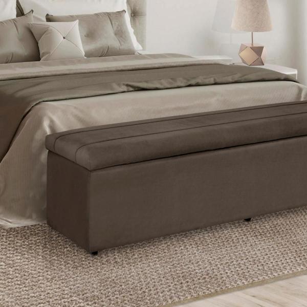 Imagem de Baú Helena 100Cm Calçadeira Estofada Suede Marrom Claro