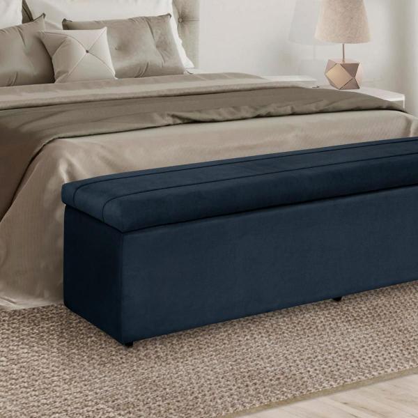 Imagem de Baú Helena 193Cm Calçadeira Estofada Suede Azul Marinho