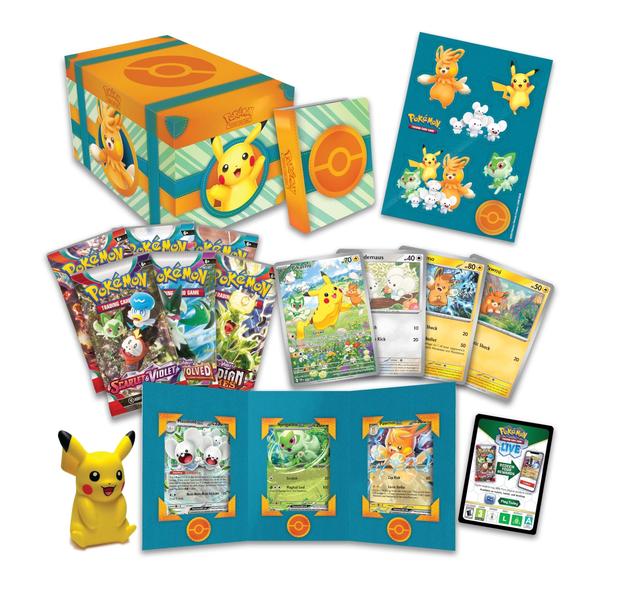 Imagem de Baú Pokémon TCG Adventure PALDEA com 7 cartões promocionais e brinquedo