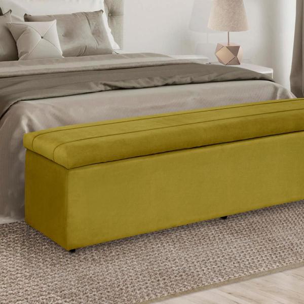 Imagem de Baú Recamier Calçadeira Para Quarto Cama Helena 100Cm Estofada  Suede Diversas Cores