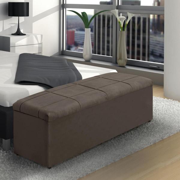 Imagem de Baú Recamier Calçadeira Raissa 120Cm Para Quarto Cama Solteiro Estofada Suede Diversas Cores