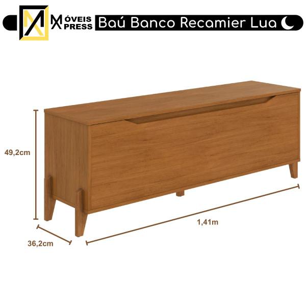 Imagem de Baú Recamier Cama Box Casal Quarto Multifuncional Guarda Volumes Multiuso Montessoriano Brinquedos Pés em Madeira Maciça Decoração Lua - Cedro