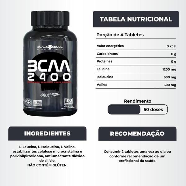 Imagem de Bcaa 100 Caps + Cromo Picolinato 200 Caps Black Skull