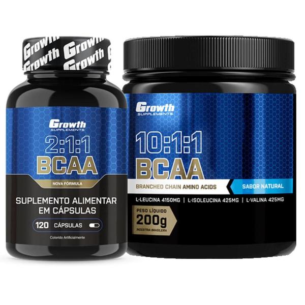 Imagem de Bcaa 120 Caps + Bcaa 10:1:1 em Pó 200g Growth Supplements