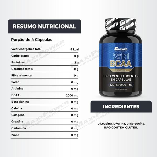 Imagem de Bcaa 120 Caps + L-Carnitina em Pó 200g Growth Supplements