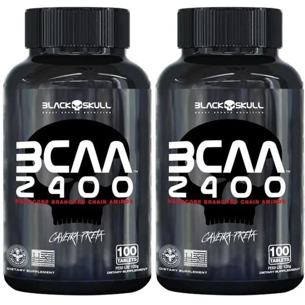 Imagem de Bcaa 2400mg 100 Caps Caveira Preta Black Skull Kit 2 Potes