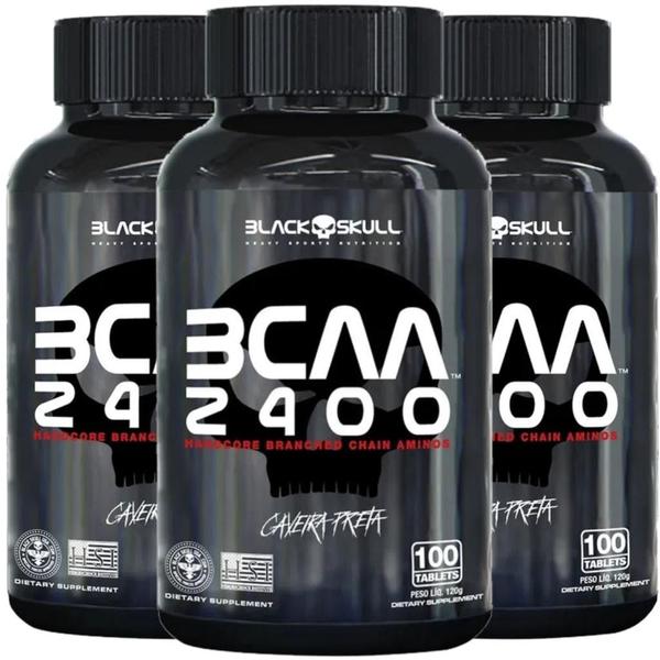 Imagem de Bcaa 2400mg 100 Caps Caveira Preta Black Skull Kit 3 Potes