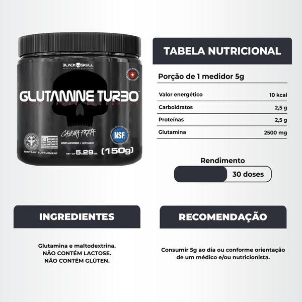 Imagem de Bcaa 2400mg 100 Caps + Glutamina Turbo 150g Black Skull