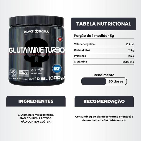 Imagem de Bcaa 2400mg 100 Caps + Glutamina Turbo 300g Black Skull