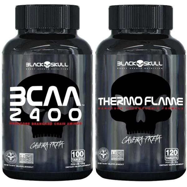 Imagem de Bcaa 2400mg 100 Caps + Thermo Flame 120 Caps Black Skull