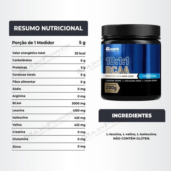 Imagem de Bcaa em Pó 10:1:1 200g Growth Supplements Kit 2 Potes