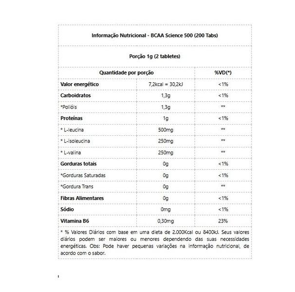 Imagem de BCAA Science 500 Mastigável (200 Tabs) - Sabor: Frutas Tropicais