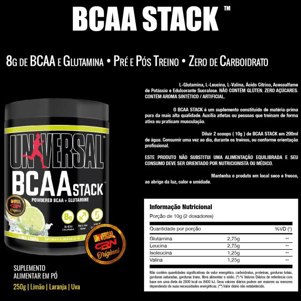 Imagem de Bcaa Stack 250g Original Universal Nutrition Sabores