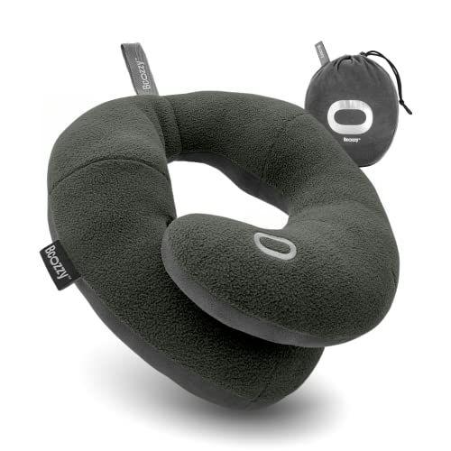 Imagem de BCOZZY Travesseiro de pescoço de duplo suporte para viagem, 3 maneiras ergonômicas apoiando o pescoço, cabeça e queixo ao dormir em pé em voos, carro e casa, confortável travesseiro de viagem de avião, grande, cinza