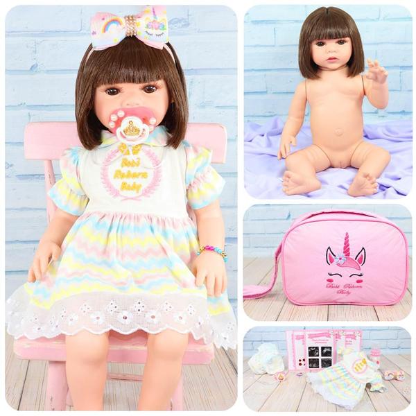 Imagem de Bebe Boneca Eloise Cabelo Castanho Corpo Silicone Baby Real