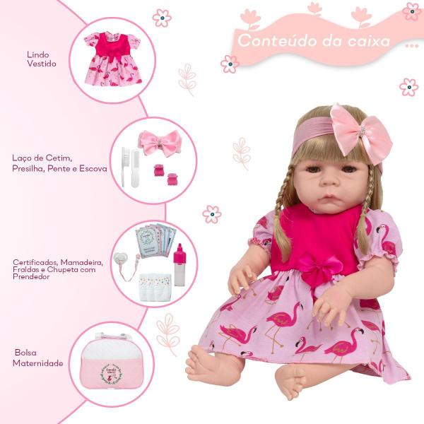 Imagem de Bebê Boneca Reborn Loira Vestido Flamingo Rosa 20 Acessórios