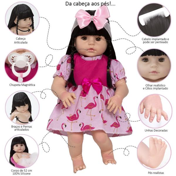 Imagem de Bebe Boneca Reborn Recem Nascida Vestido Rosa com Acessórios