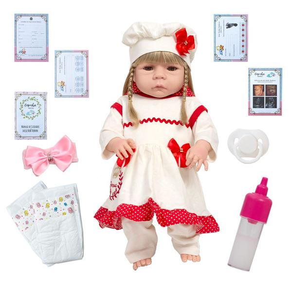 Imagem de Bebê Estilo Reborn Abigail Menina 46cm Com Chupeta Kit Itens