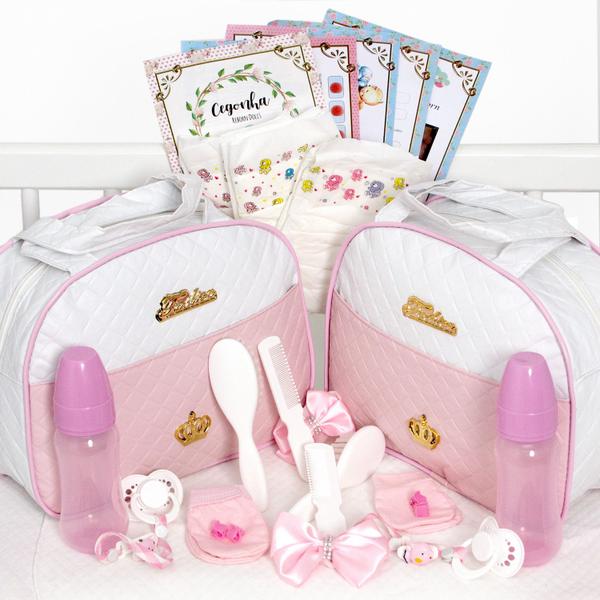 Imagem de Bebê Estilo Reborn Gêmeas Princesa Silicone 46cm Bolsa Itens