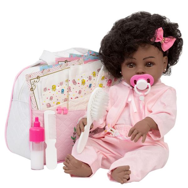 Bebe Estilo Reborn Menina Negra Fofinha Com Bolsa 21 Itens - Cegonha Reborn Dolls Imagem de Bebe Estilo Reborn Menina Negra Fofinha Com Bolsa 21 Itens