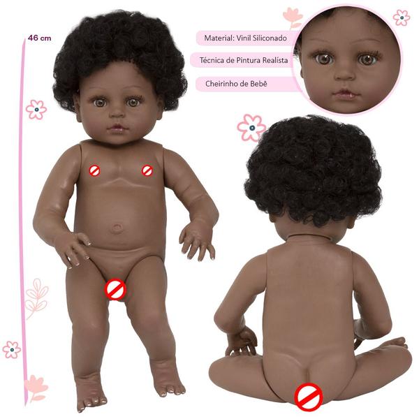 Imagem de Bebe Estilo Reborn Menina Negra Fofinha Com Bolsa 21 Itens