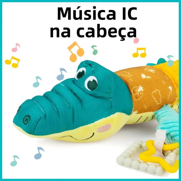 Imagem de Bebê Infantil Crocodilo Musical Pelúcia Animal Brinquedo Macio Multi-sensorial Crinkle Chocalho