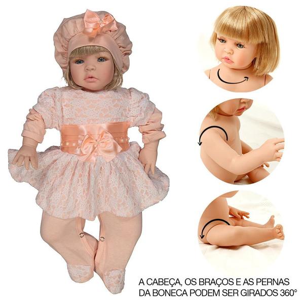 Imagem de Bebê Realista Luxo Loira Salmão Cegonha Reborn Dolls 53cm