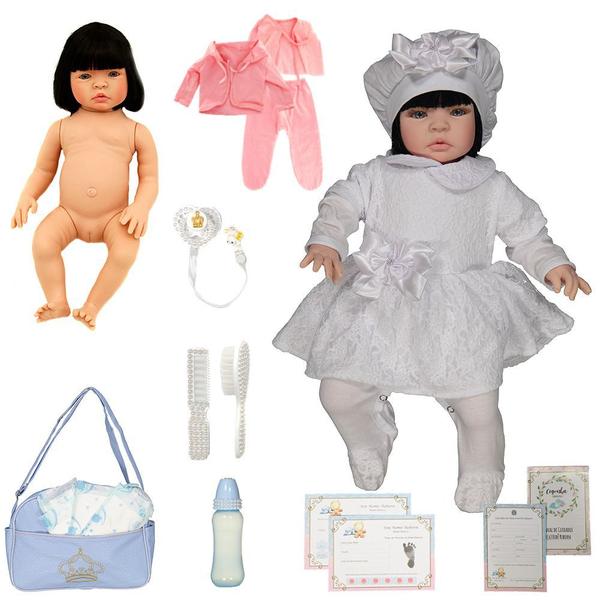 Imagem de Bebê Reborn 100% Siicone Morena Nara Branco Cegonha Dolls