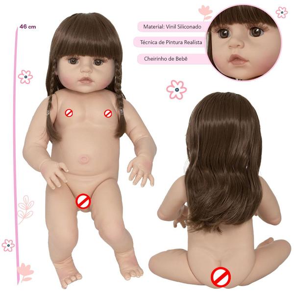 Imagem de Bebe Reborn 100% Silicone Cabelo Castanho Com Acessórios