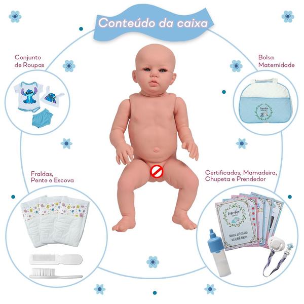 Imagem de Bebê Reborn 100% Vinil Siliconado Olho Azul Pode Dar Banho