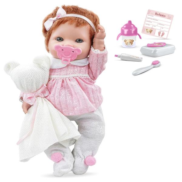 Imagem de Bebê Reborn Baby Boneca Cabelos Ruivos C/ Enxoval e Bolsinha