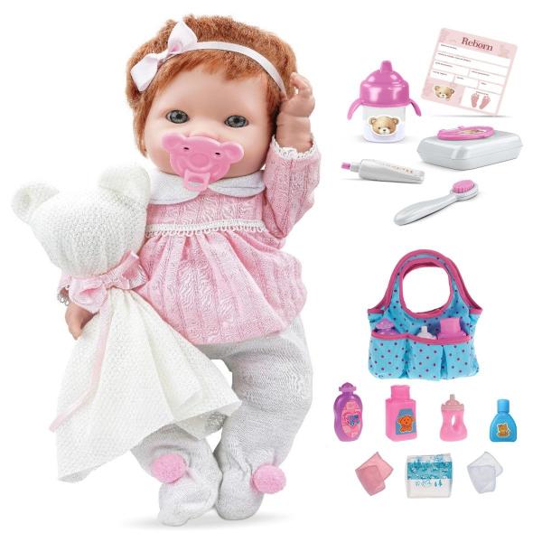 Imagem de Bebê Reborn Baby Boneca Cabelos Ruivos C/ Enxoval e Bolsinha