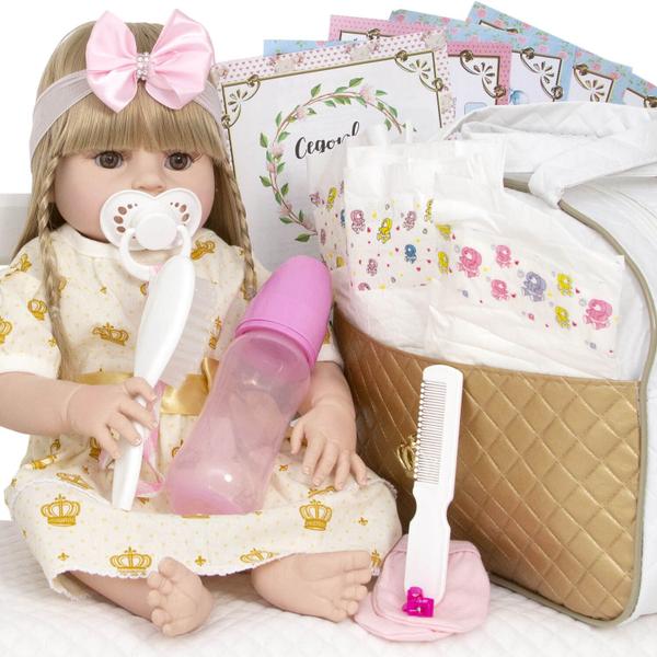 Imagem de Bebe Reborn Boneca Barata Real Com Chupeta Enxoval Completo