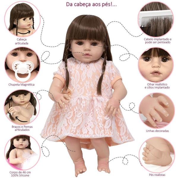 Imagem de Bebe Reborn Boneca Grande Vestido Salmão Pode Dar Banho