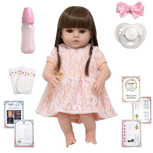 Imagem de Bebe Reborn Boneca Grande Vestido Salmão Pode Dar Banho