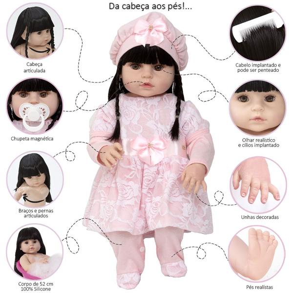 Imagem de Bebê Reborn Boneca Menina Linda Conjunto Rosa 13 Acessórios